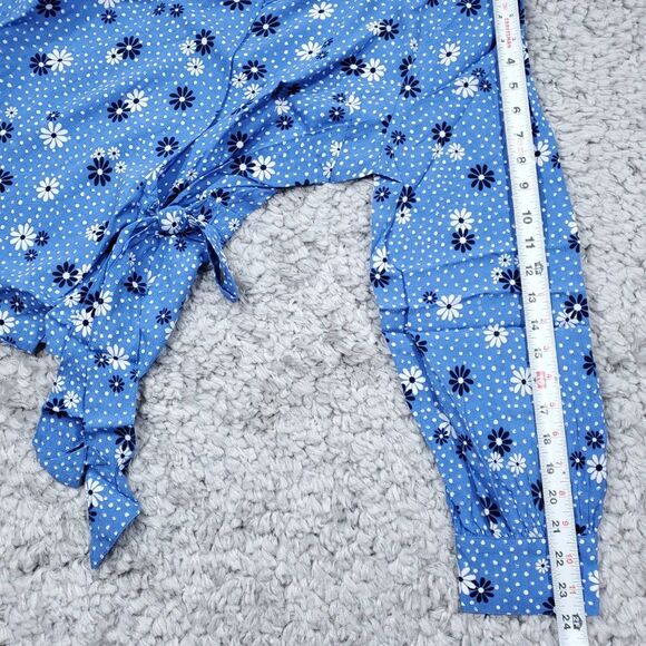 Talbots Blue Wave Daisy Dot Print Floral Wrap Top Blouse Women's Size XL - Picture 6 of 8